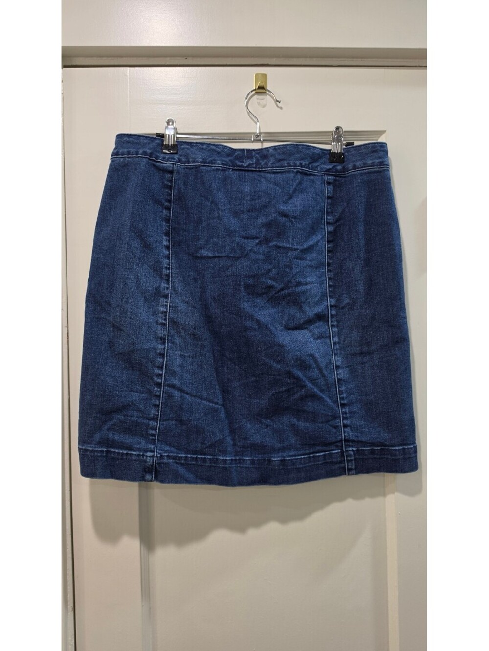 Anne Klein Dark Blue Denim Button-Front Skirt Size 10 - Picture 2 of 7